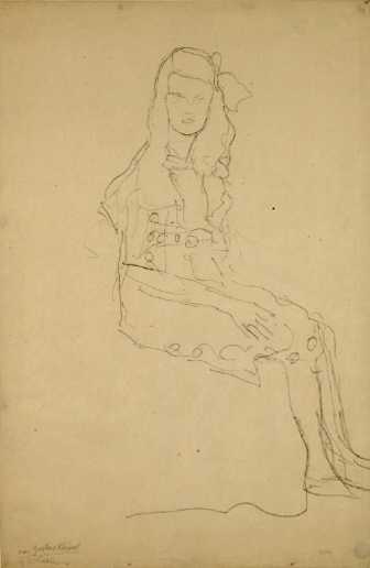 Szkic Klimta -siedząca dziewczynka