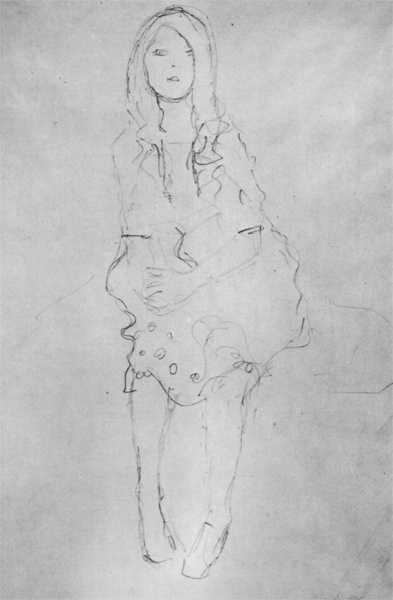 Szkic Klimta -siedząca dziewczynka - z przodu