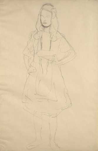 Szkic Klimta -stojąca dziewczynka - z założoną ręką
